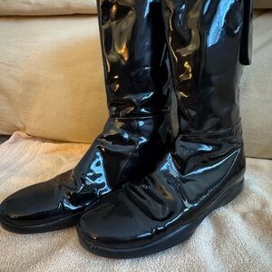 Prada Black Patent Leather Mid-Calf Rain Boots